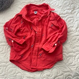 Janie and Jack Boys Linen Parrot Button Down Size 2T
